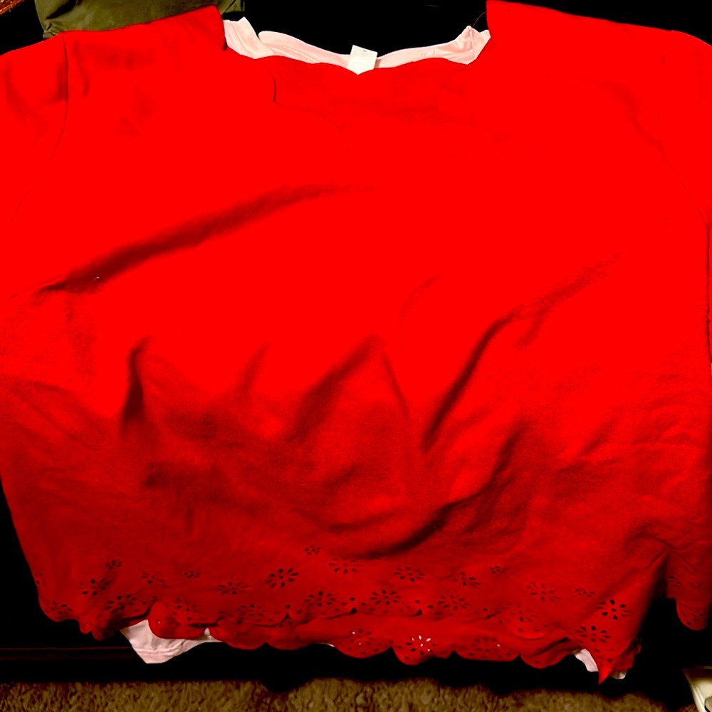 Women’s Red Blouse with Laser Cut details